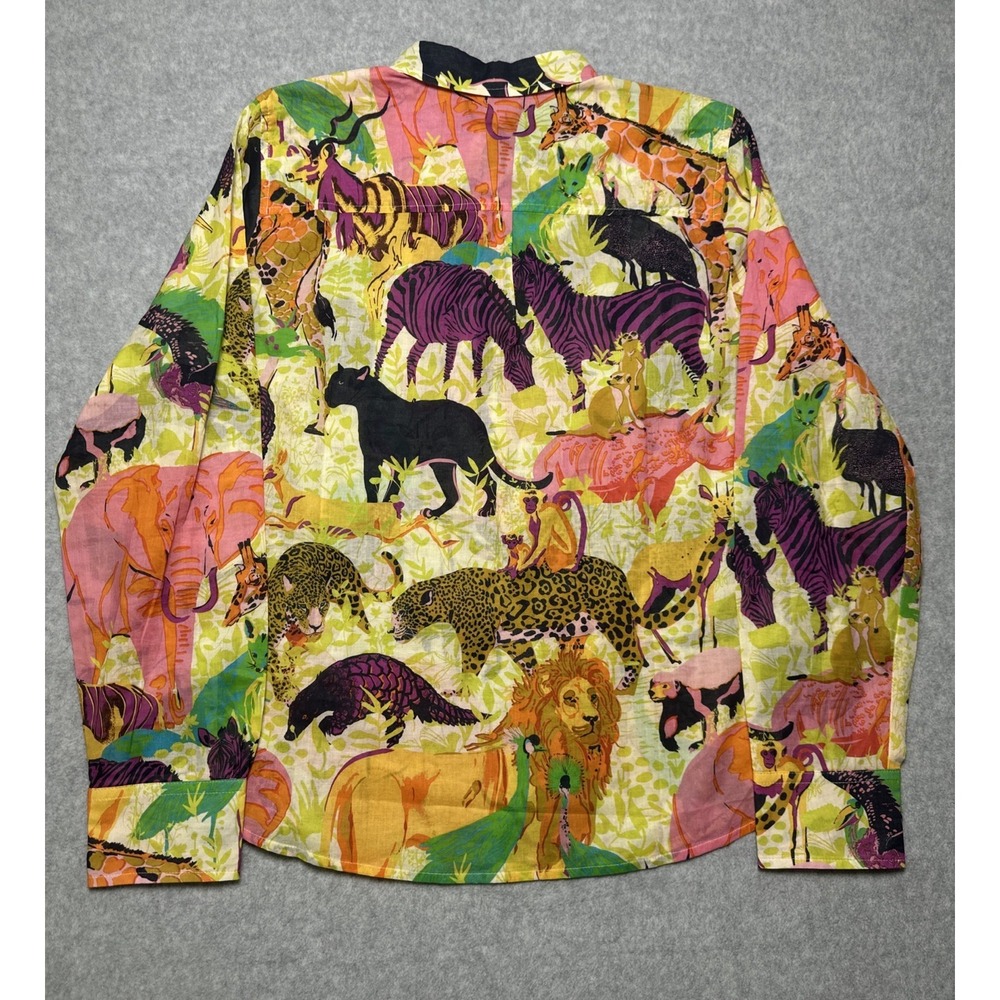 J.Crew Classic Popover Ratti‎ Safari Print Yellow Voile Cotton Shirt Sz 14 NWOT - Picture 3 of 9